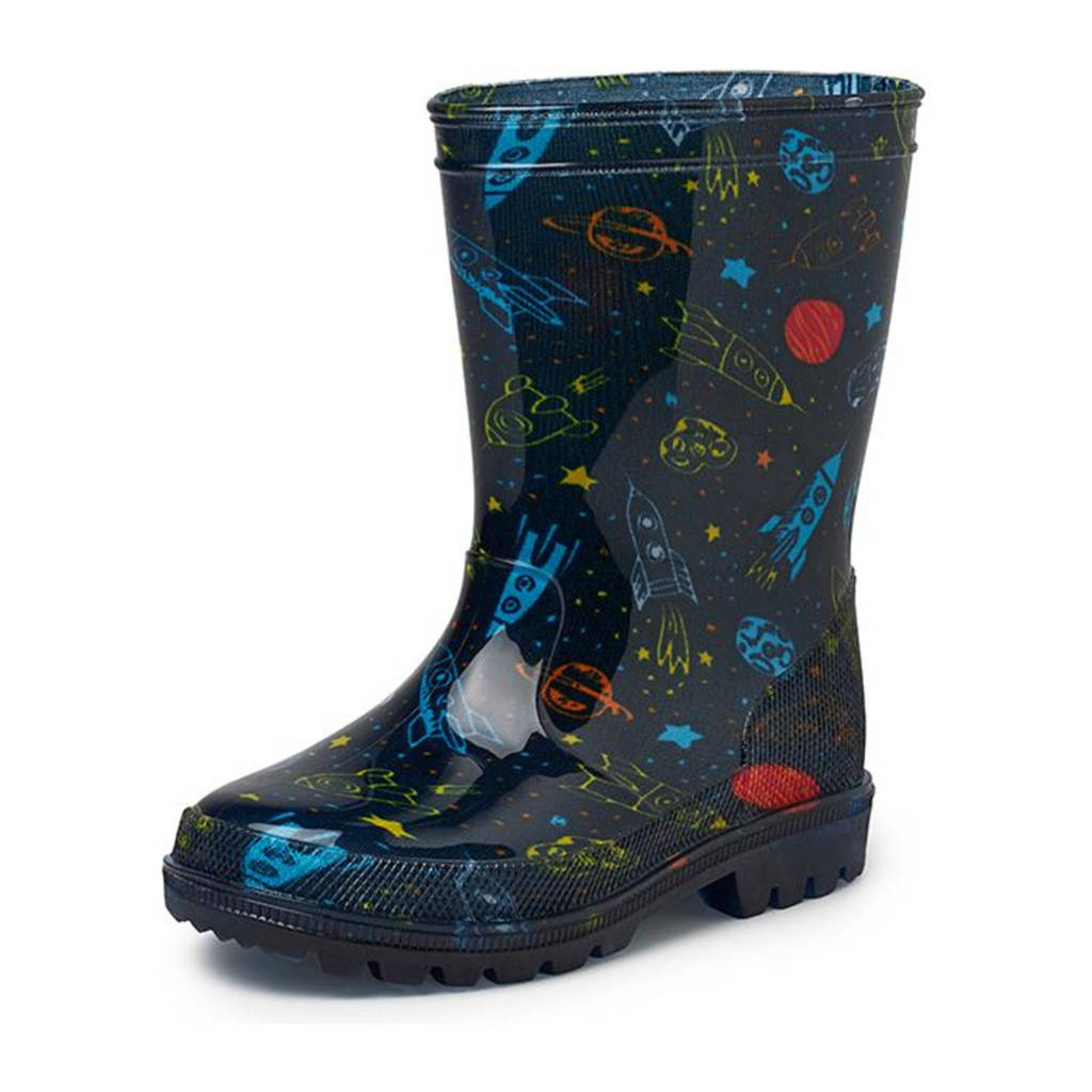 Gevavi Mees regenlaarzen met ruimteprint blauw, Blauw/multi