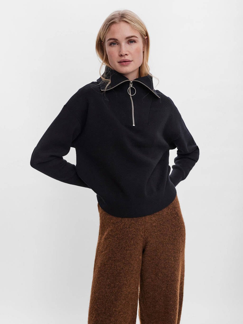 Zwarte dames VERO MODA schipperstrui van viscose met lange mouwen