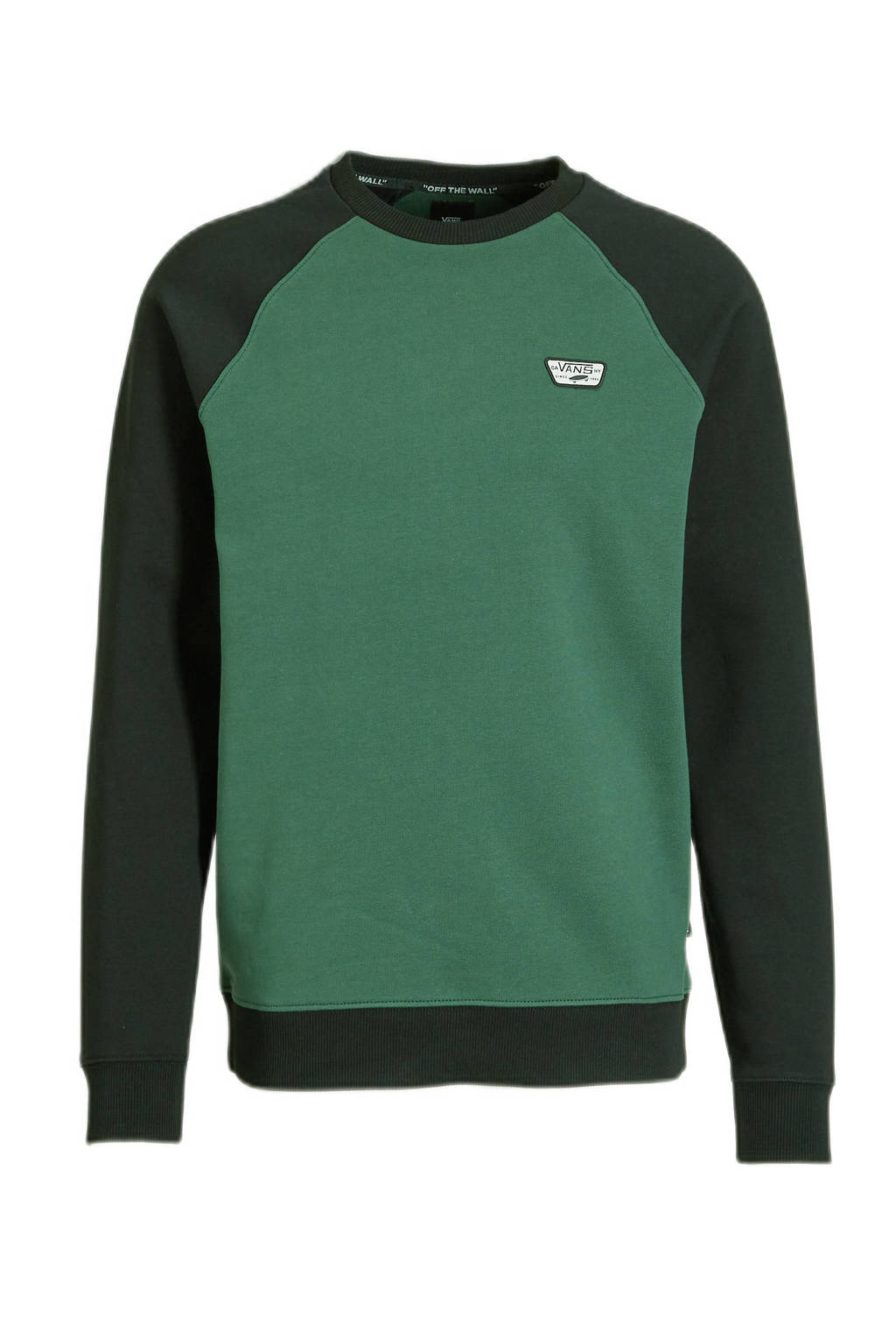 Groen en zwarte heren VANS sweater Rutland III van katoen met meerkleurige print, lange mouwen, ronde hals en geribde boorden