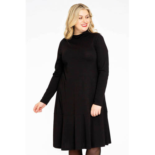 YOEK wijd uitlopende jurk met volant ORGANIC COTTON zwart afbeelding