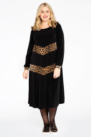jurk met panterprint zwart/bruin