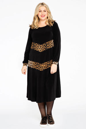 jurk met panterprint zwart/bruin