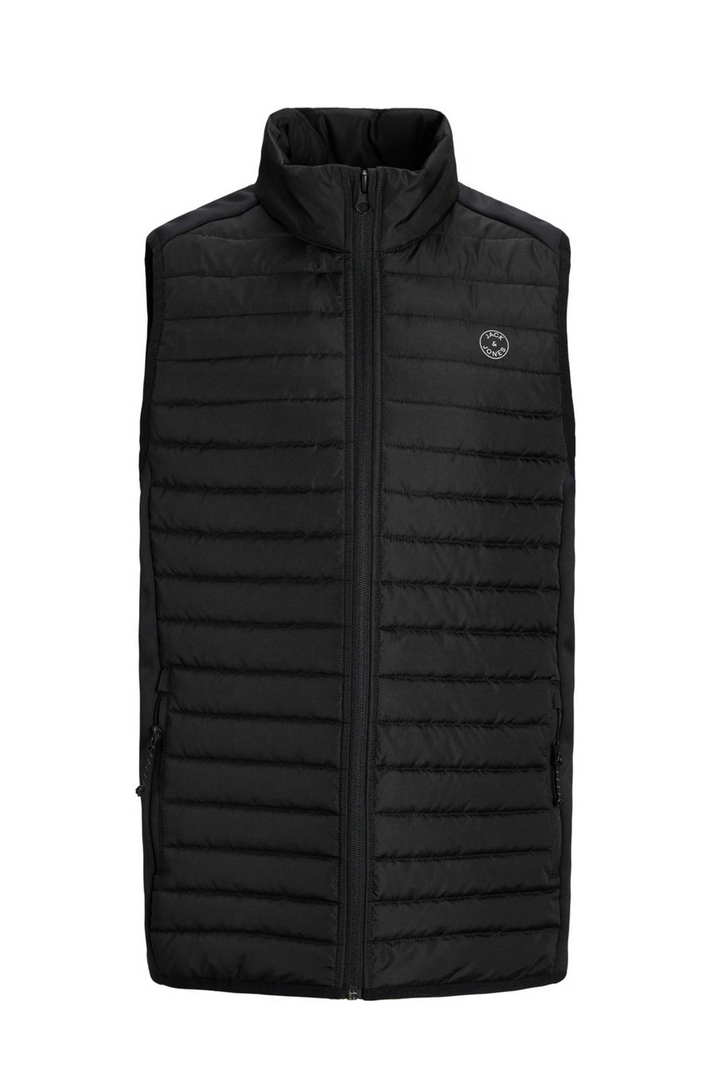 Zwarte jongens JACK & JONES JUNIOR bodywarmer van polyester met opstaande kraag en ritssluiting