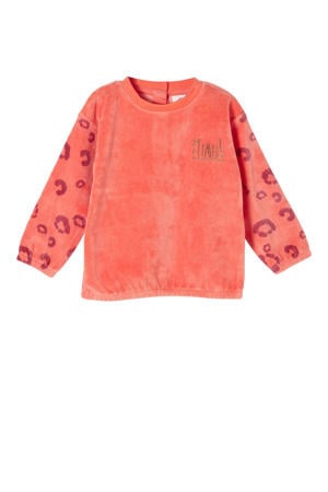 baby velours sweater met all over print oranje