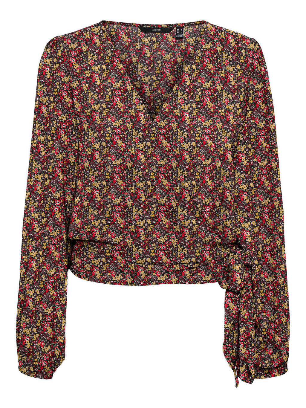 VERO MODA gebloemde overslag top VMSAGA van gerecycled polyester rood, Rood