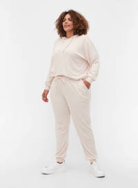 Ecru dames Zizzi slim fit sweatpants van polyester met regular waist en elastische tailleband met koord