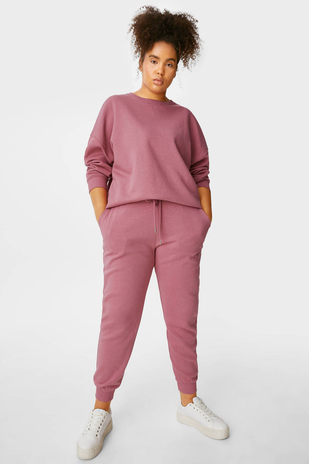 Roze dames C&A XL Clockhouse tapered fit sweatpants katoen met elastische tailleband met koord