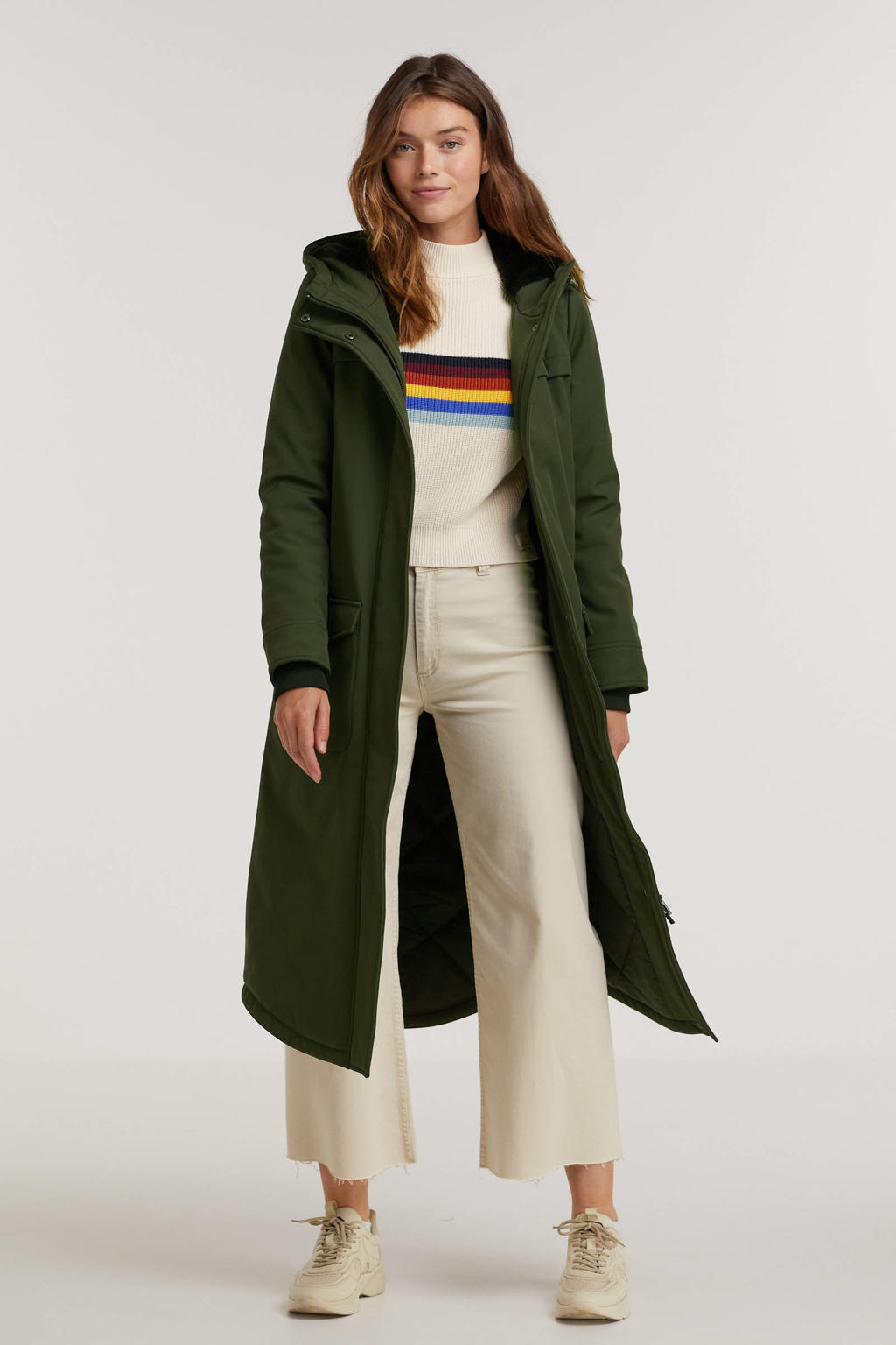 Groene dames ONLY jas met lange mouwen, capuchon en rits- en drukknoopsluiting