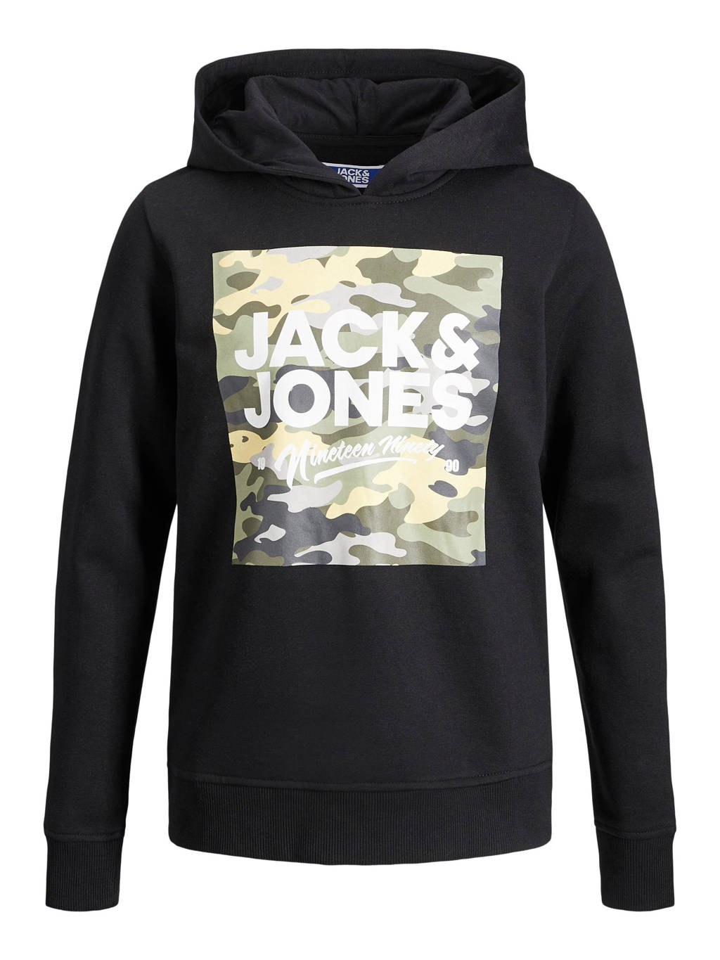 JACK & JONES JUNIOR hoodie JJPETE met printopdruk zwart