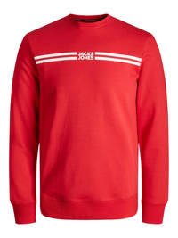 Rode jongens JACK & JONES JUNIOR sweater met logo dessin, lange mouwen, ronde hals en geribde boorden