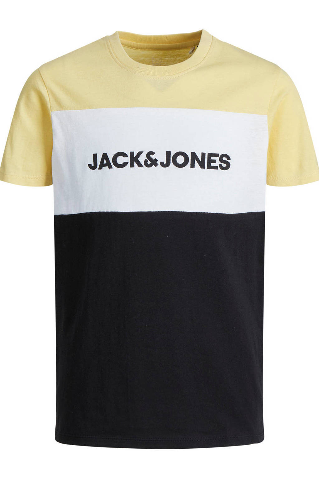Gele jongens JACK & JONES JUNIOR T-shirt van katoen met logo dessin, korte mouwen en ronde hals