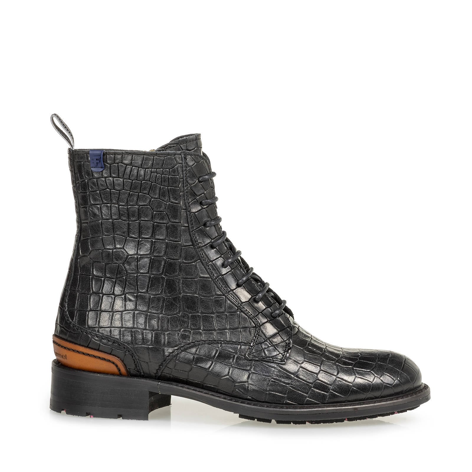 Floris van Bommel IRISI leren veterboots met crocoprint zwart | wehkamp
