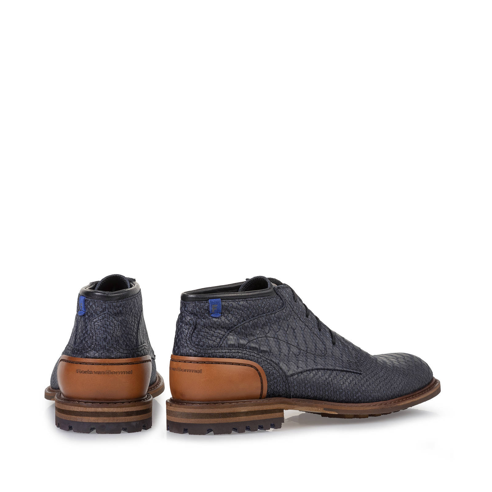 Floris van Bommel Crepi nubuck veterschoenen met crocoprint blauw | wehkamp