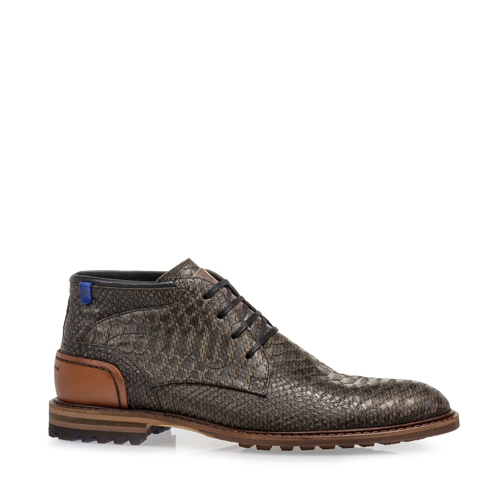 Floris van Bommel Crepi nubuck veterschoenen met crocoprint groen | wehkamp