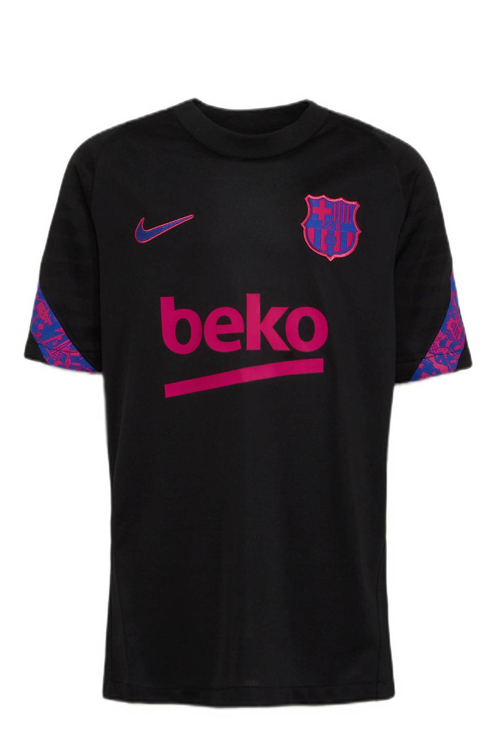 Zwarte jongens en meisjes Nike Junior FC Barcelona voetbalshirt van polyester met logo dessin, korte mouwen en ronde hals