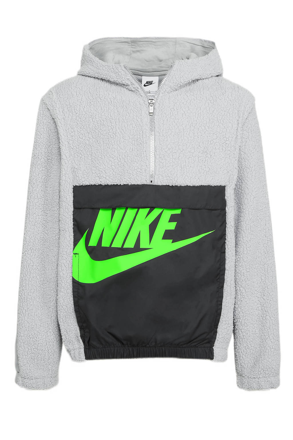 Nike fleece hoodie grijs/zwart/limegroen, Grijs/zwart/limegroen