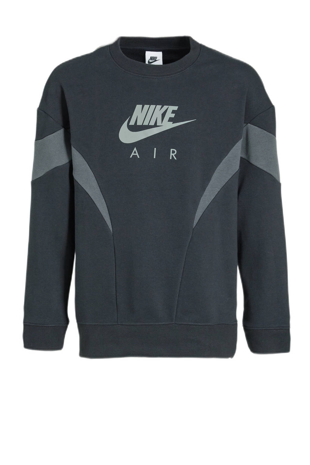 Zwart en grijze meisjes Nike sweater van katoen met logo dessin, lange mouwen, ronde hals en geribde boorden