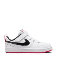 Wit, rood en zwarte jongens Nike Court Borough Low 2 (GS) sneakers van leer met veter- met klittenbandsluiting