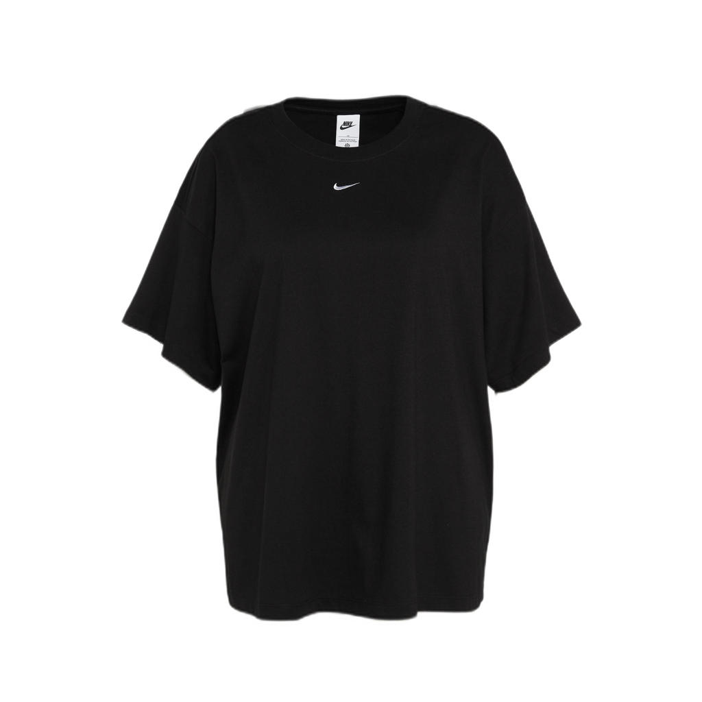 Zwarte dames Nike Plus Size sport T-shirt van katoen met logo dessin, korte mouwen en ronde hals