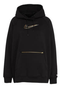 Zwarte dames Nike hoodie van katoen met logo dessin, lange mouwen, capuchon en geribde boorden