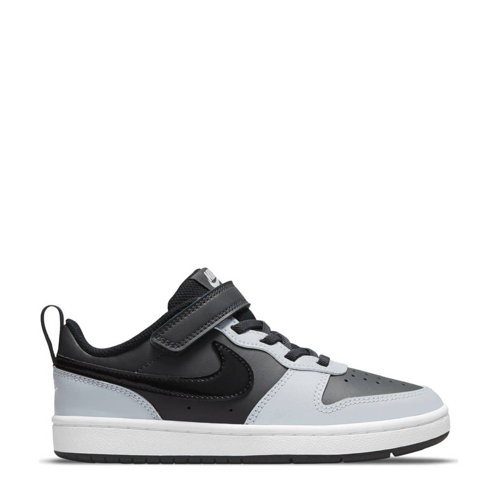 Antraciet, zwart en grijze jongens Nike Court Borough Low 2 (GS) sneakers van leer met veter- met klittenbandsluiting