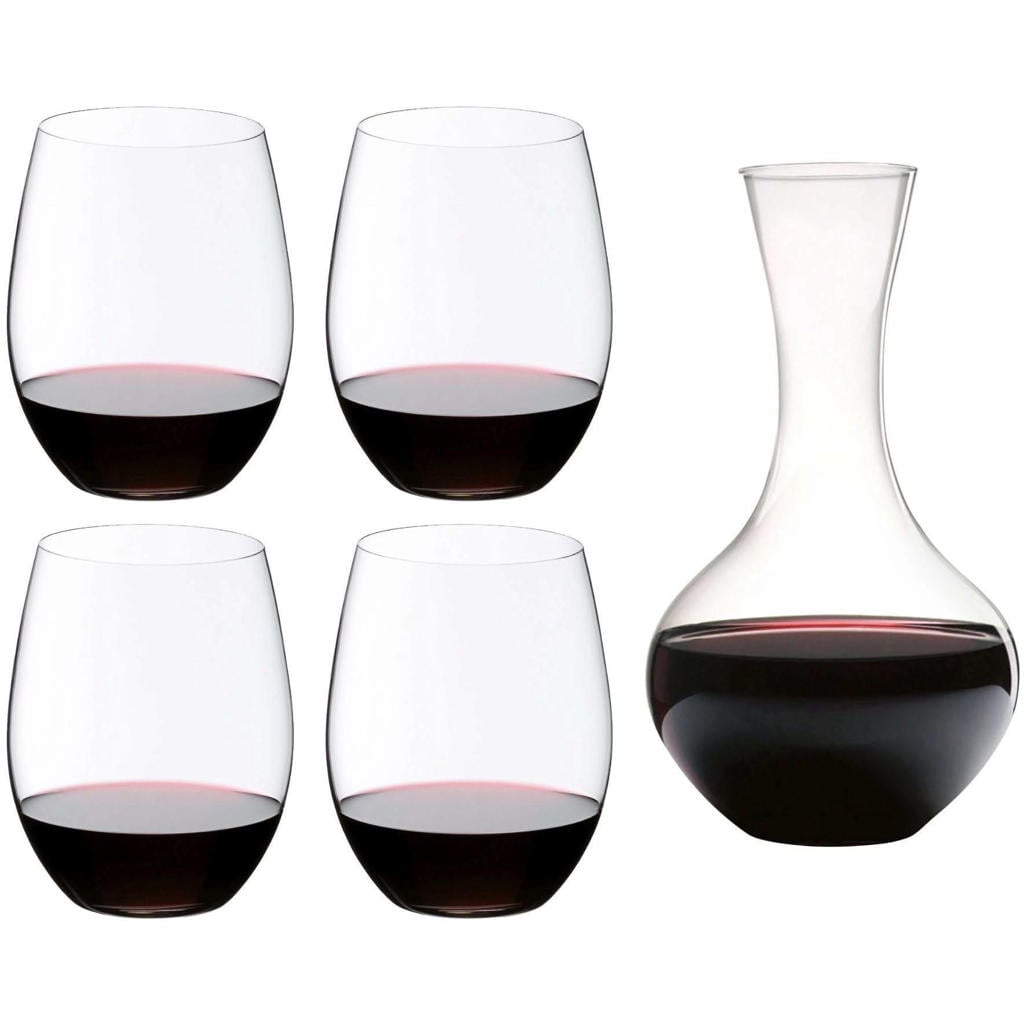 Riedel Rode Wijnglazenset O Wine - 4 stuks met Decanteerkaraf Syrah