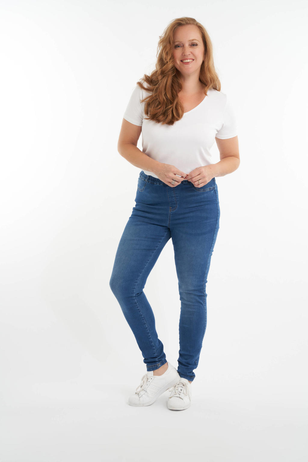 Stonewashed dames MS Mode skinny jegging van stretchdenim met regular waist en elastische tailleband
