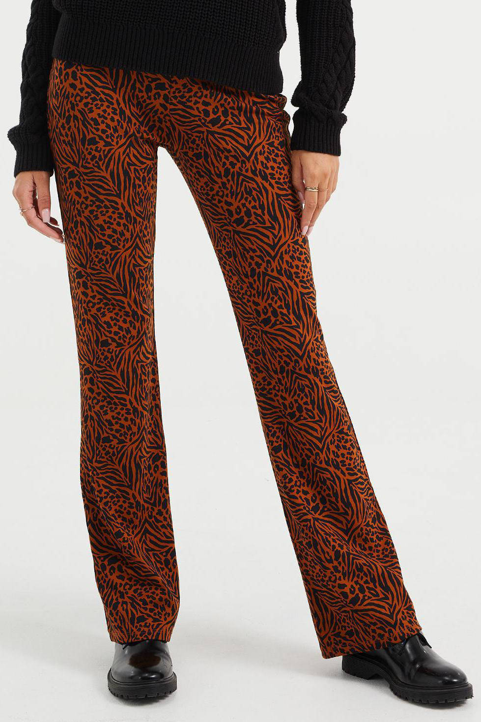WE Fashion flared broek met zebraprint bruin/zwart | wehkamp