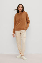 thumbnail: Bruine dames comma sweater in softbrown van viscose met effen, lange mouwen en capuchon