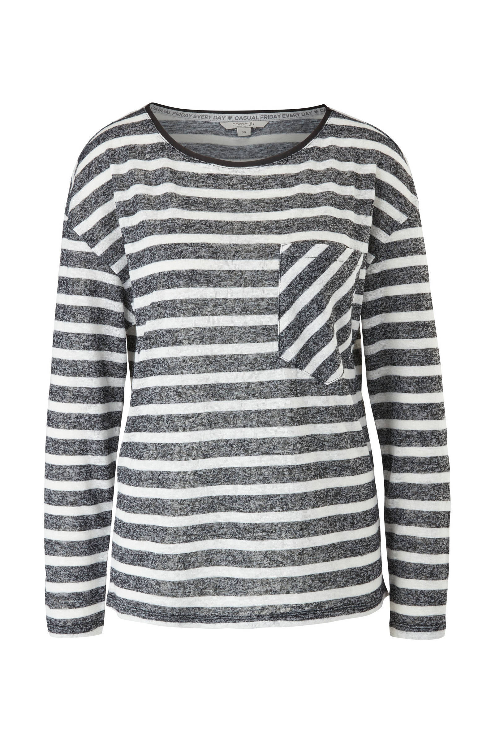 comma casual identity gestreepte longsleeve zwart/wit | wehkamp