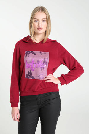 hoodie met printopdruk donkerrood/roze/paars