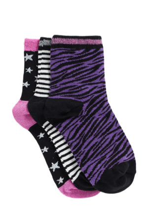 sokken - set van 3 paars/zwart