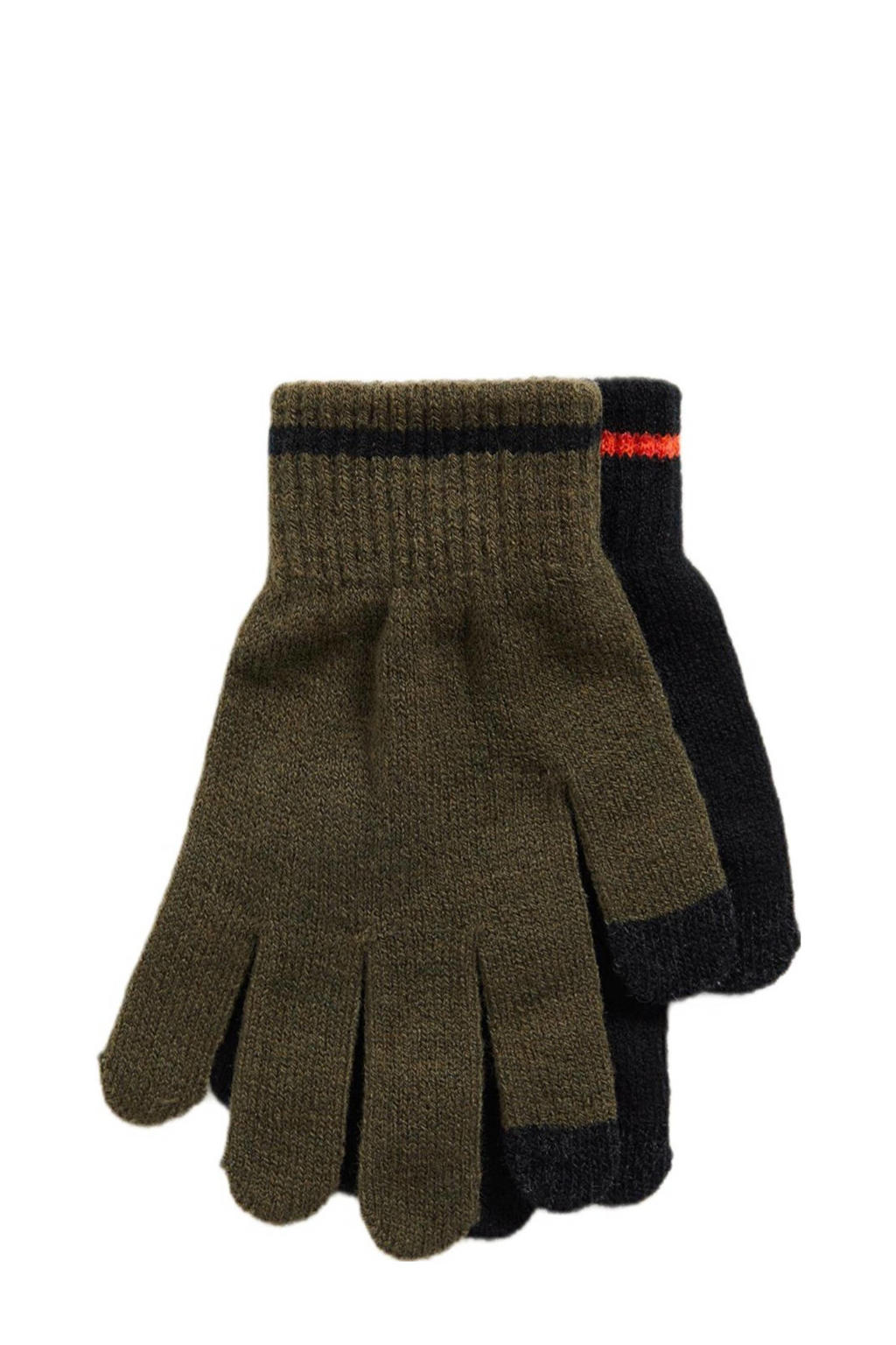 WE Fashion handschoenen - set van 2 zwart/kaki
