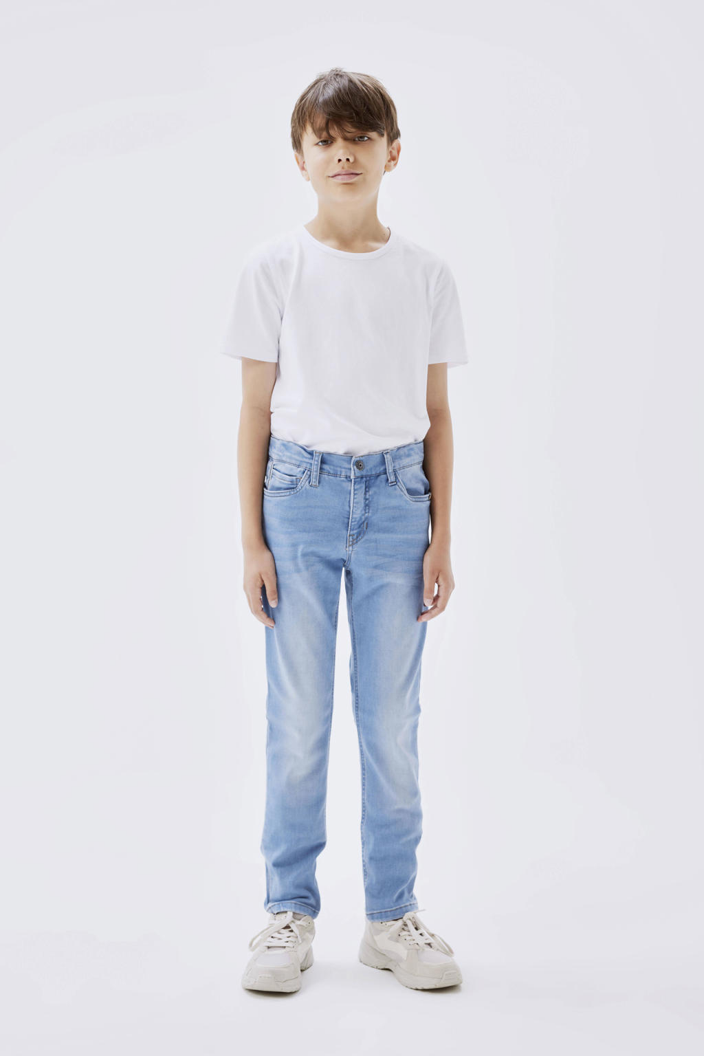 Lichtblauwe jongens NAME IT KIDS slim fit jeans van viscose met regular waist en effen