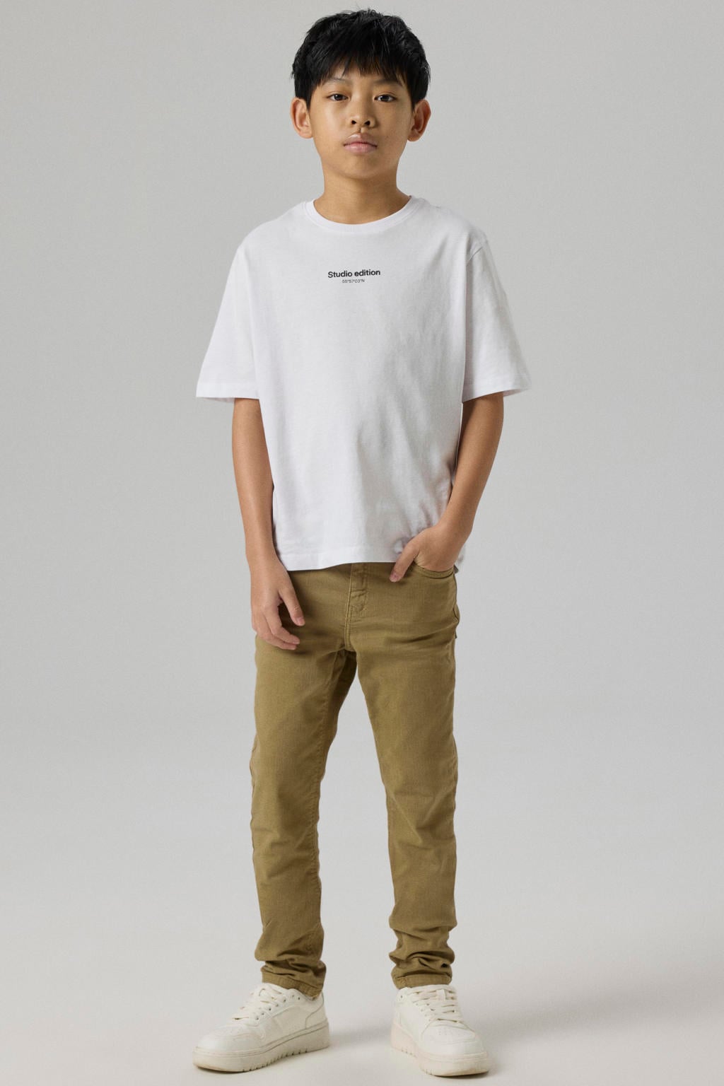 NAME IT KIDS slim fit broek NKMTHEO beige