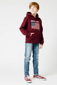 Donkerrode jongens America Today Junior hoodie Steven Flag van sweat materiaal met printopdruk, lange mouwen en capuchon