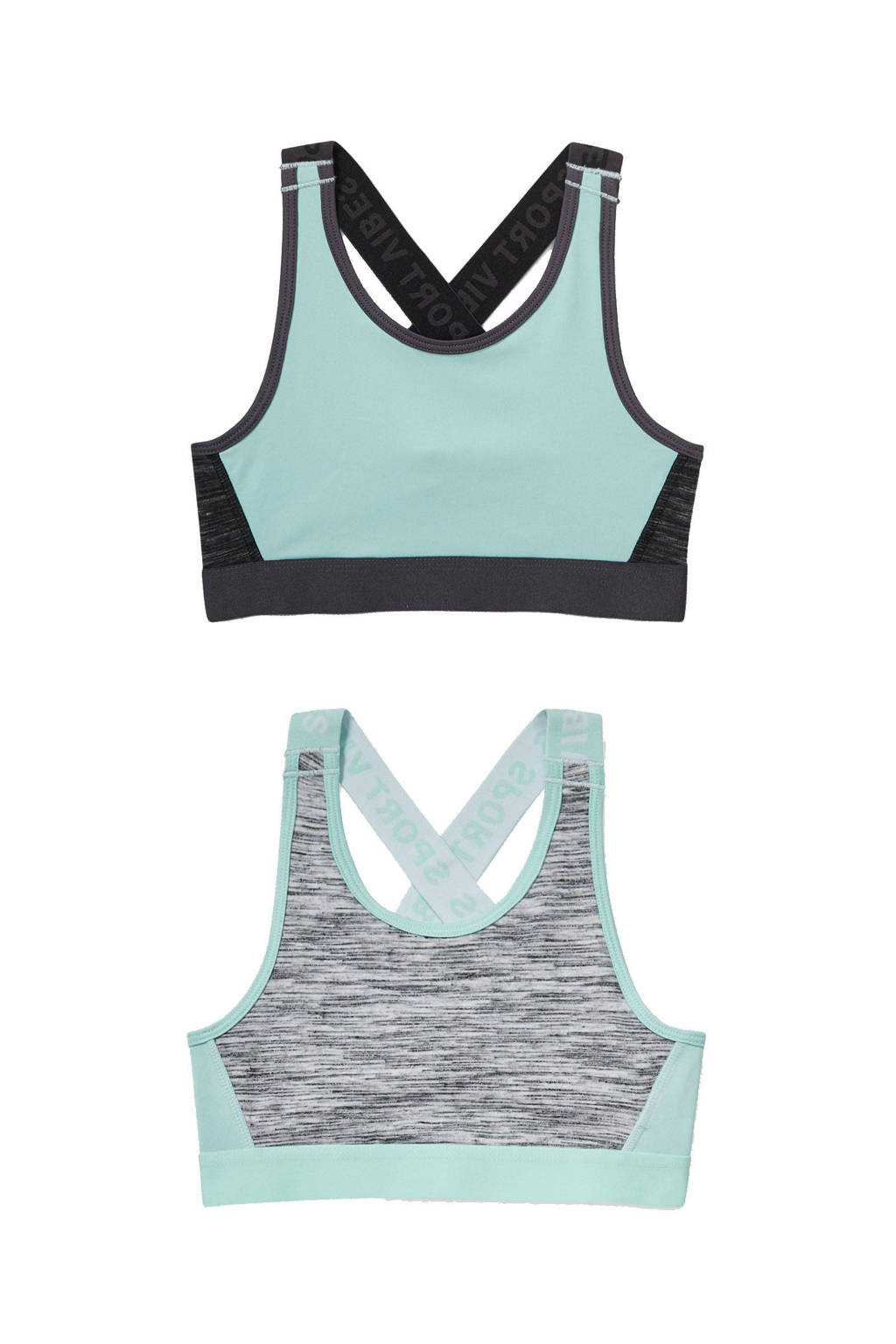 C&A bh top - set van 2 mintgroen/grijs/zwart, Mintgroen/zwart/grijs