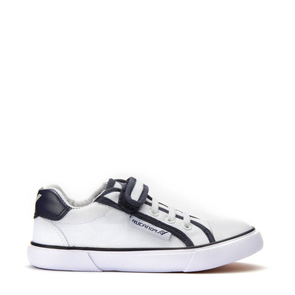 Wit en donkerblauwe jongens en meisjes Rucanor gymschoenen kids van canvas met veters