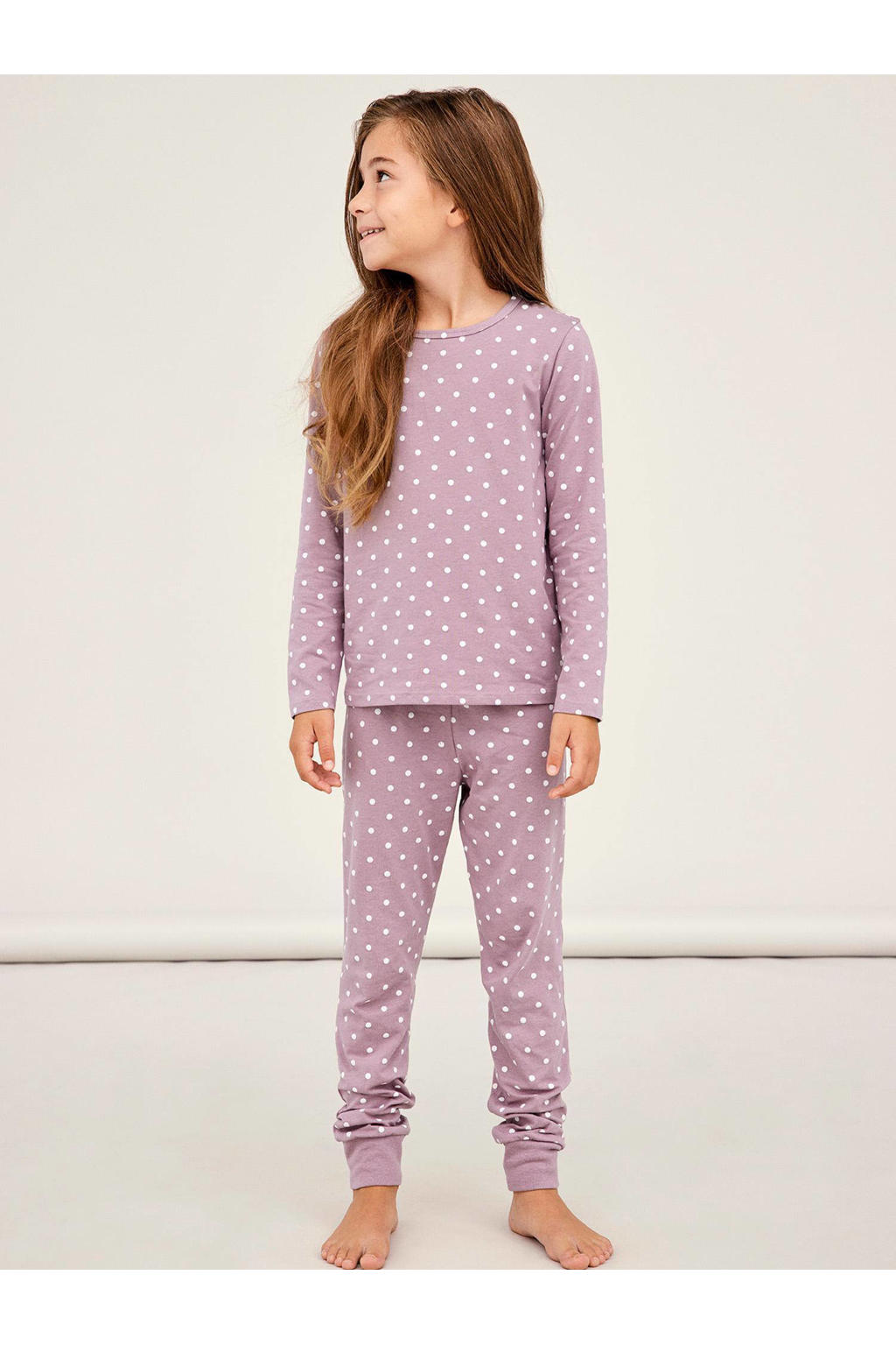 NAME IT KIDS pyjama NKFNIGHTSET met stippen paars
