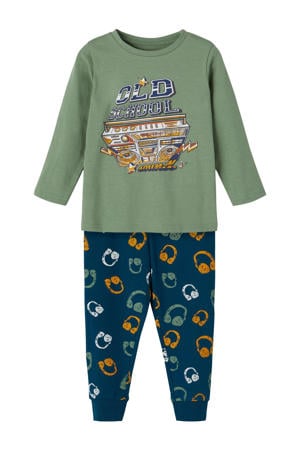   pyjama NKMNIGHTSET met all over print groen/blauw