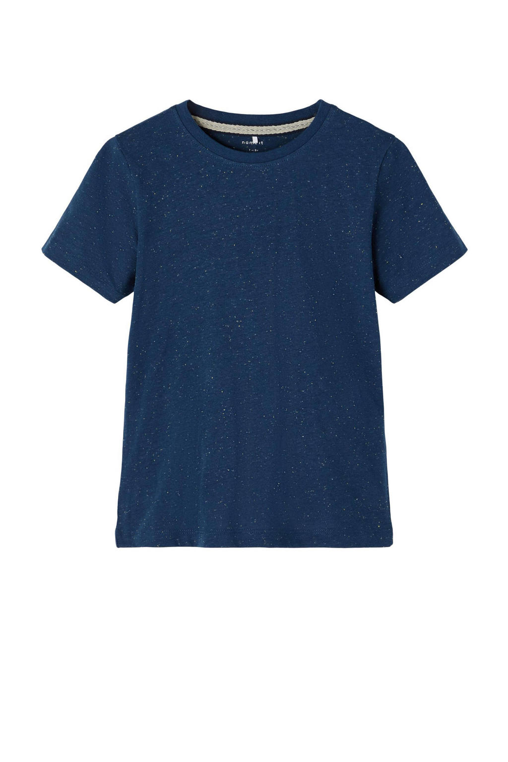 Blauwe meisjes NAME IT KIDS gemêleerd T-shirt van duurzaam stretchkatoen met korte mouwen en ronde hals