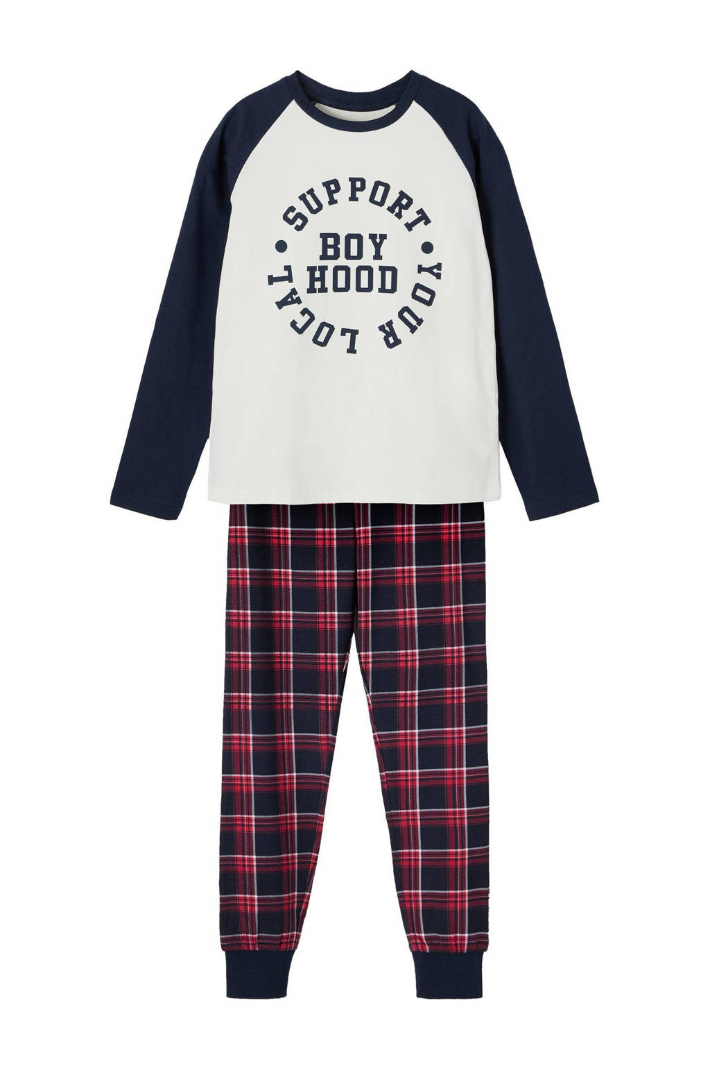 NAME IT KIDS   geruite pyjama NKMNIGHTSET wit/blauw/rood, Wit/blauw/rood