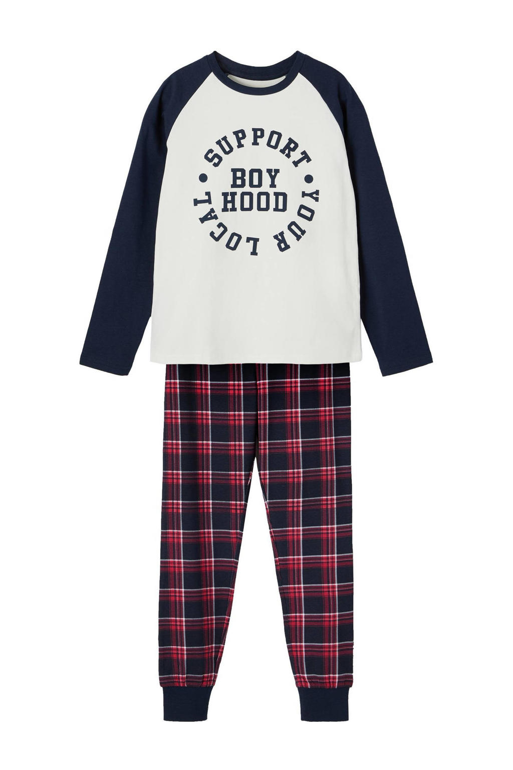 NAME IT KIDS   geruite pyjama NKMNIGHTSET wit/blauw/rood