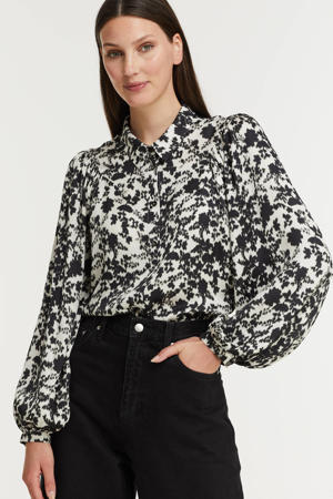 blouse met all over print zwart/ecru