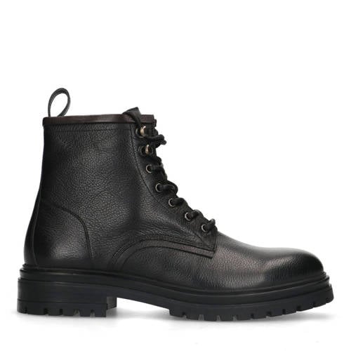 Manfield leren veterboots zwart afbeelding