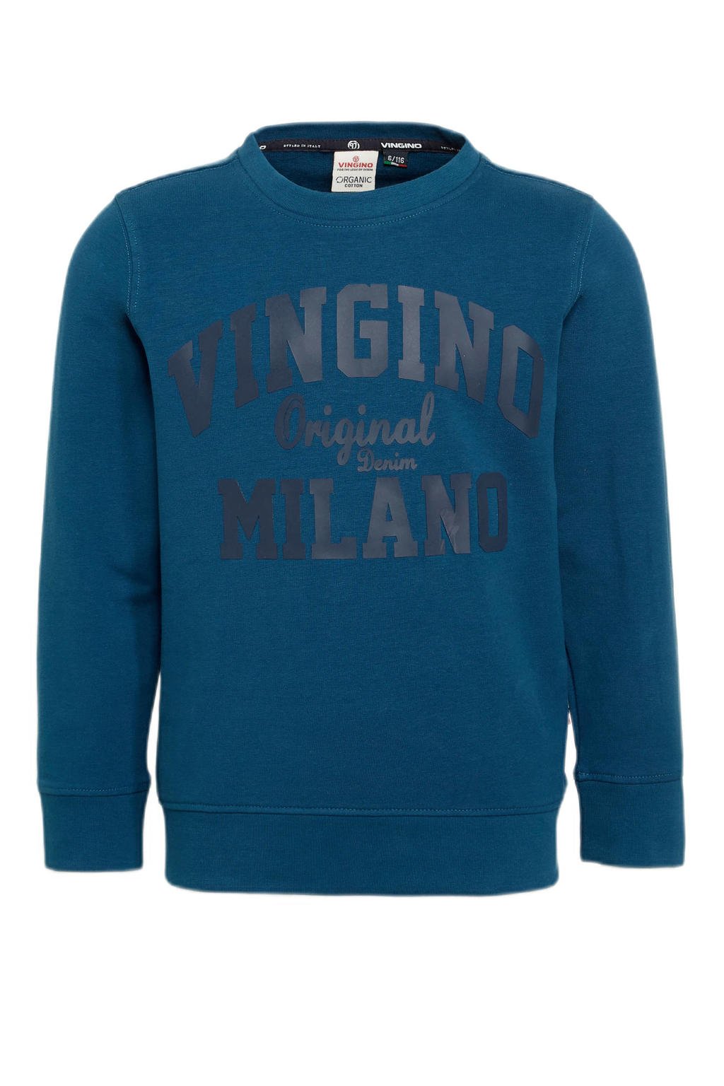 Blauwe jongens Vingino Essentials sweater met lange mouwen en ronde hals
