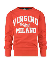 Rode jongens Vingino Essentials sweater met logo dessin, lange mouwen en ronde hals