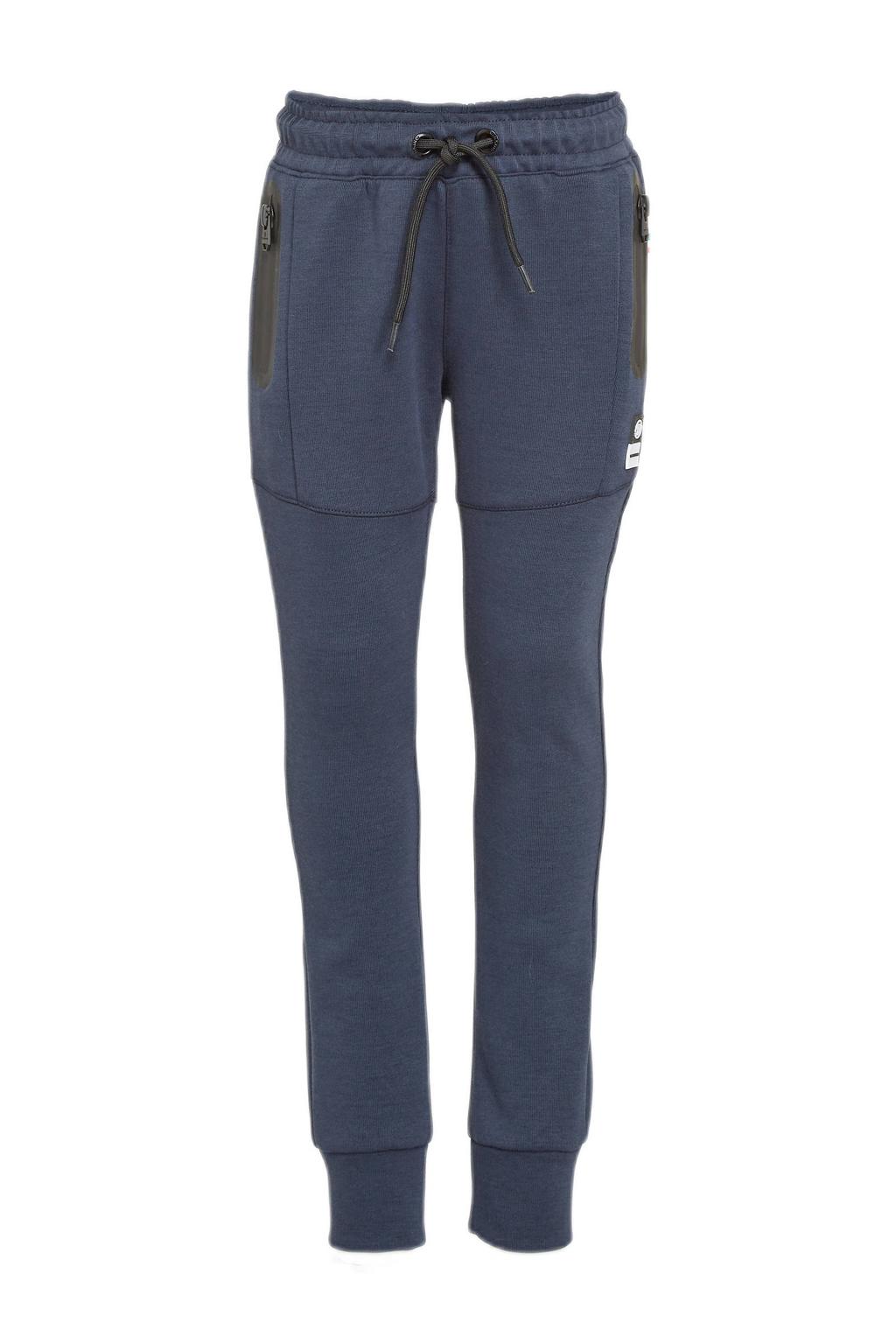 Donkerblauwe jongens Vingino joggingbroek Basic van sweat materiaal met elastische tailleband met koord en effen