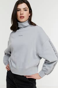 Grijze dames CALVIN KLEIN JEANS sweater van biologisch katoen met lange mouwen, col en geribde boorden