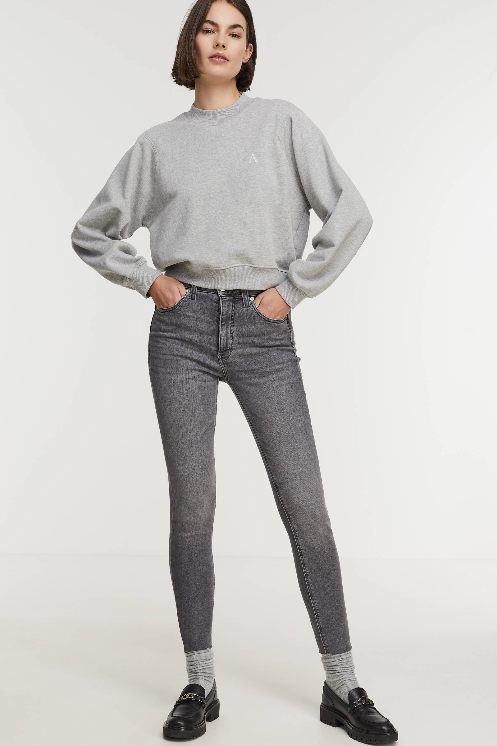 CALVIN KLEIN JEANS cropped high waist super skinny jeans denim grey |  wehkamp